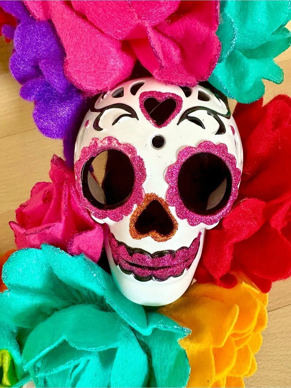 Day of the Dead Sugar Skull Floral Wreath Día de los Muertos Halloween